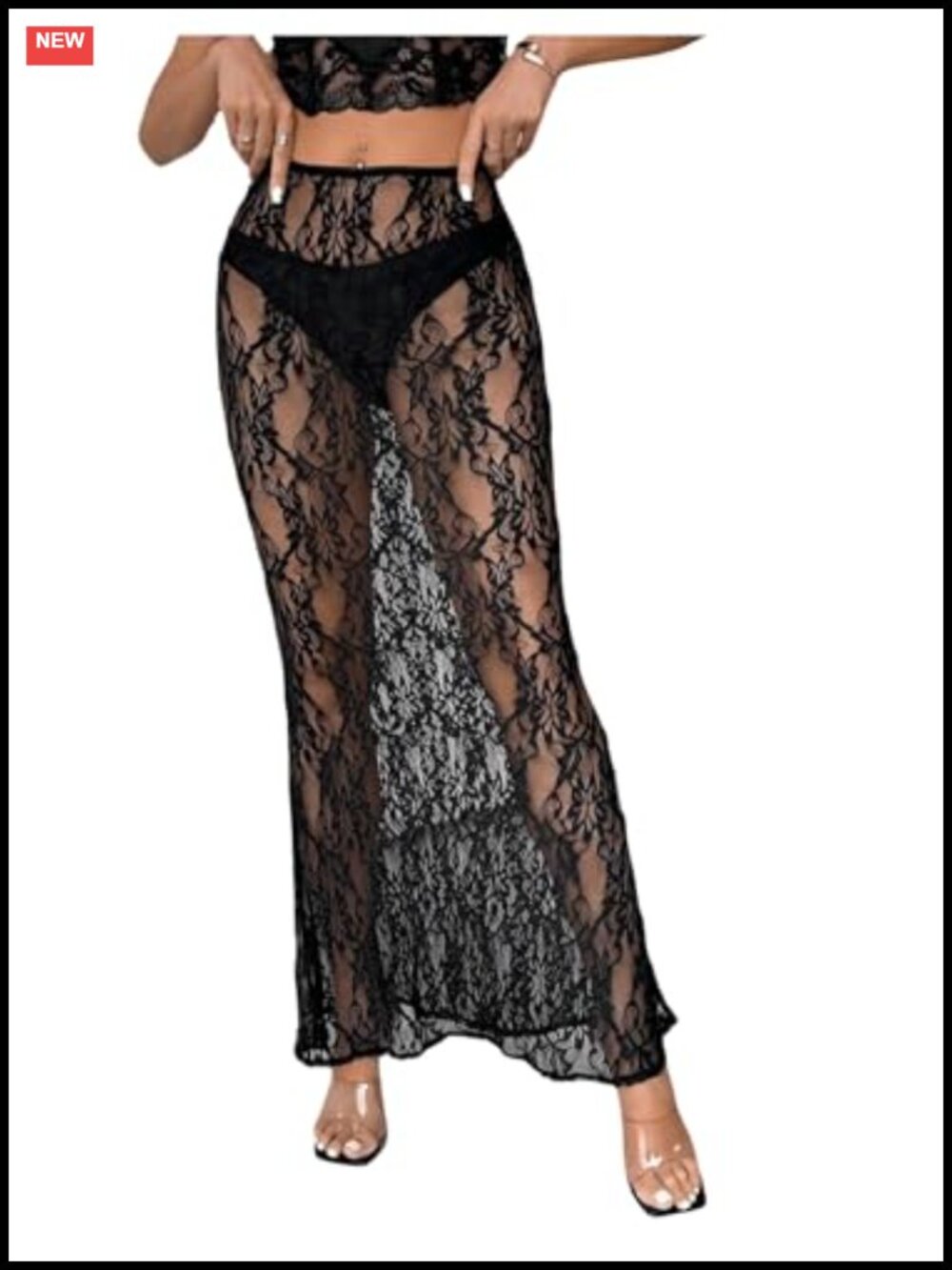 Lace Maxi Skirt Low Rise See Through Fishtail Beach Cover Up Long Skirt